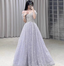 Gorgeous Lavender A-Line Off-The-Shoulder Rhinestone Embellished Sequined Sheer Tulle Long Formal Prom Dresses