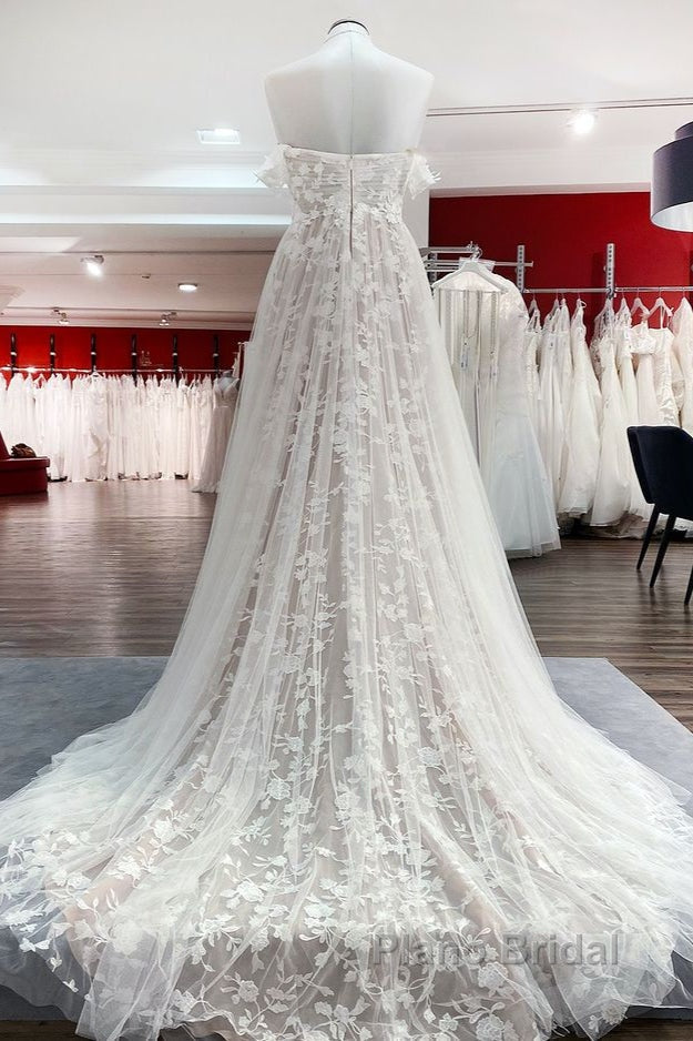 Gorgeous Long A-line Off-the-shoulder Tulle Appliques Lace Wedding Dress Secondary image