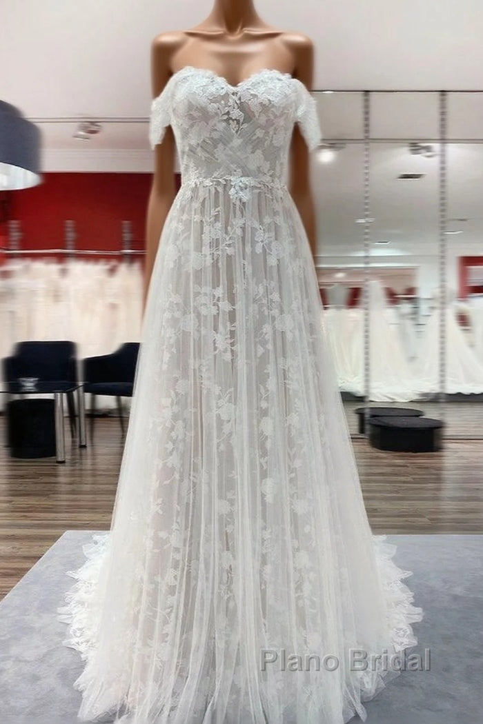 Gorgeous Long A-line Off-the-shoulder Tulle Appliques Lace Wedding Dress Main image