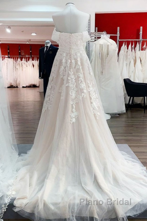 Gorgeous Long A-line Off-the-shoulder Tulle Lace Appliques Wedding Dress