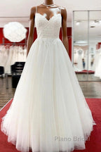 Gorgeous Long A-line Sweetheart Spaghetti Straps Tulle Lace Wedding Dresses