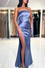 Gorgeous Long Dusty Blue Mermaid Satin Sleeveless Prom Dress With Slit