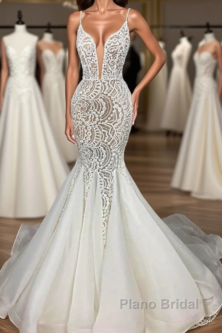 Gorgeous Long Mermaid Sweetheart Beaded Lace Organza Wedding Dress Main image