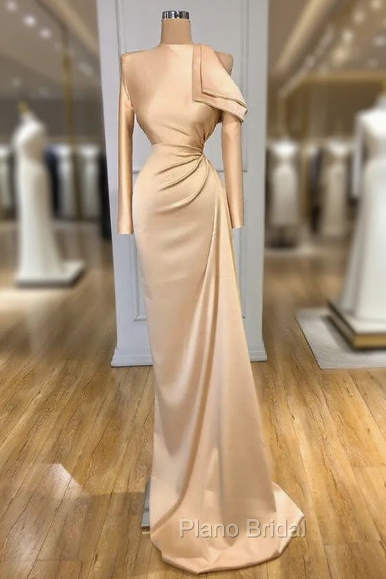 Gorgeous Long Sleeves Champagne Mermaid Formal Prom Dresses High Neck Main image