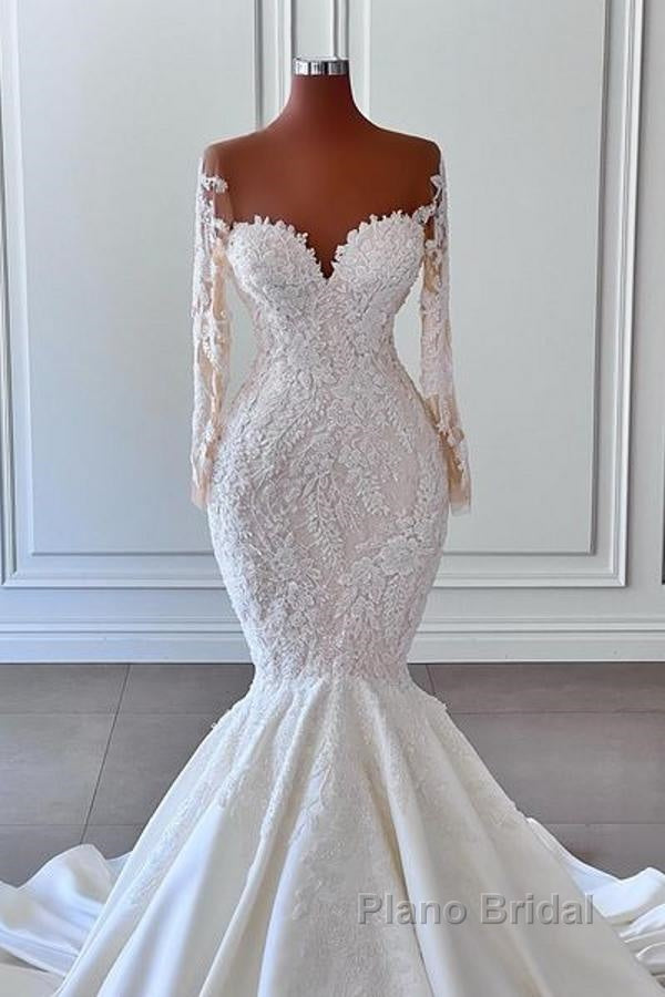 Gorgeous Long Sleeves White Mermaid Bridal Dress Sweetheart Graden Wedding Dresses Secondary image