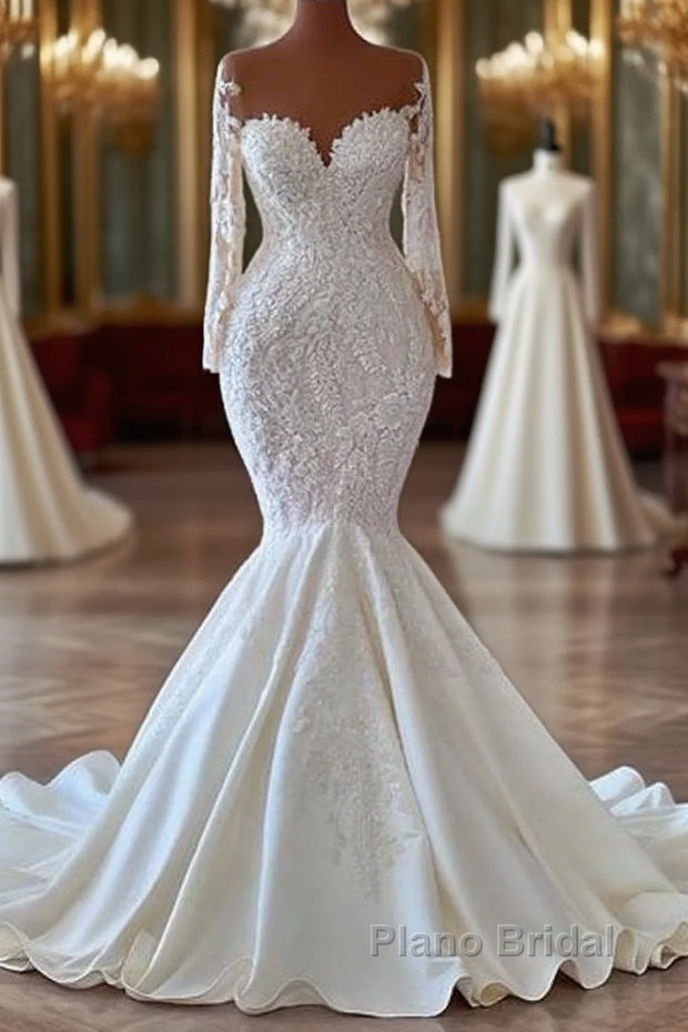 Gorgeous Long Sleeves White Mermaid Bridal Dress Sweetheart Graden Wedding Dresses Main image