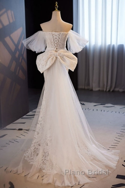 Gorgeous Mermaid Lace Wedding Dresses Party Dresses Off Shoulder With Big Bow Secondary image