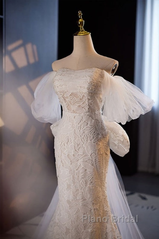 Gorgeous Mermaid Lace Wedding Dresses Party Dresses Off Shoulder With Big Bow