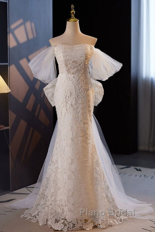Gorgeous Mermaid Lace Wedding Dresses Party Dresses Off Shoulder With Big Bow