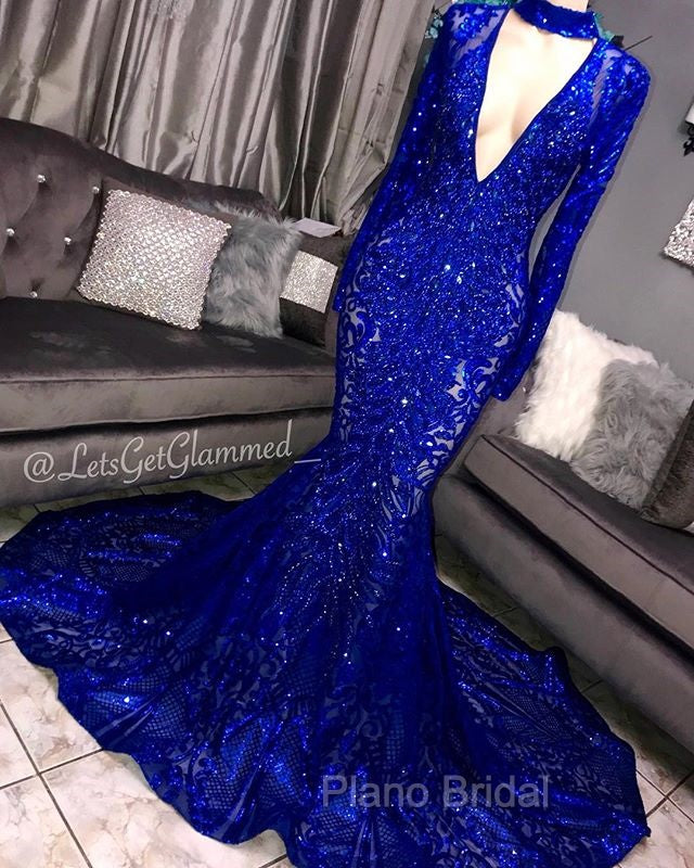 Gorgeous Mermaid Long Sleevess Deep V-neck Lace Applique Formal Prom Dresses Secondary image