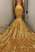 Gorgeous Mermaid Sequins Long Sleevess Floor Length Prom Dresses