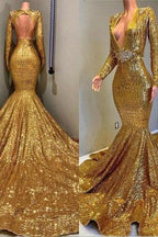 Gorgeous Mermaid Sequins Long Sleevess Floor Length Prom Dresses