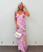 Gorgeous Mermaid Spaghetti Straps Floor Length Floral Yellow Chiffon Formal Evening Dresses Formal Prom Dresses