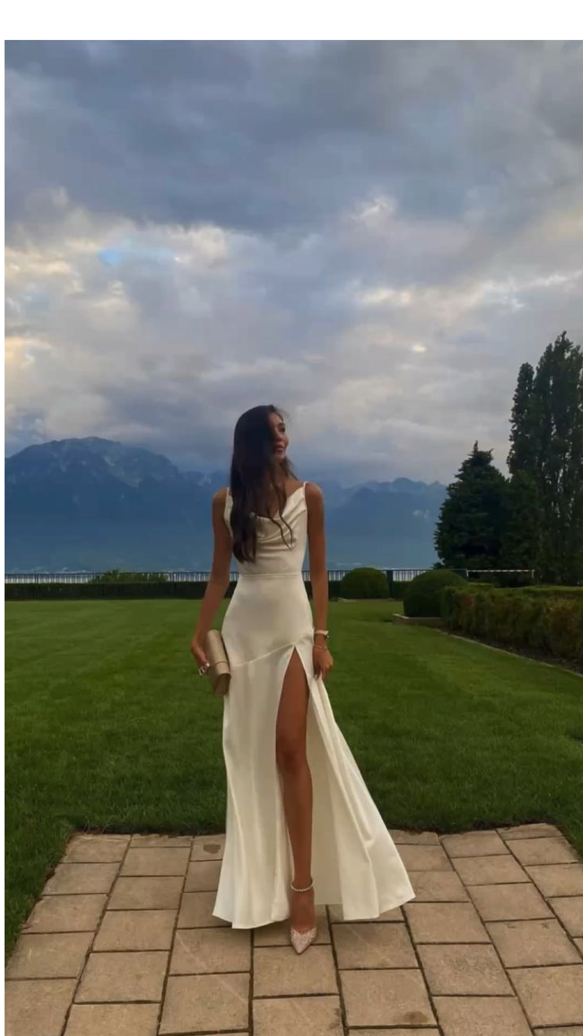 Gorgeous Mermaid Spaghetti Straps Floor-Length White Slit Formal Evening Dresses Formal Prom Dresses Secondary image