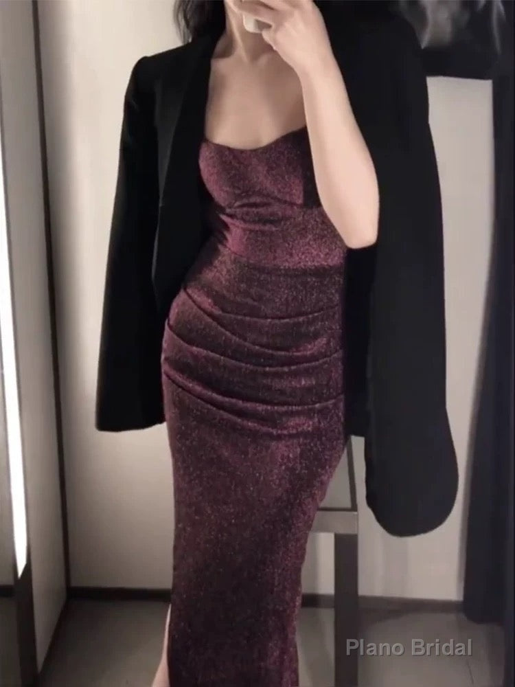 Gorgeous Mermaid Spaghetti Straps Grape Sequin Evening Dress Prom Dresses Birthday Outfits Main image