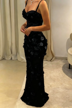 Gorgeous Mermaid Spaghetti Straps Satin Applique Long Formal Prom Dresses,Formal Dresses
