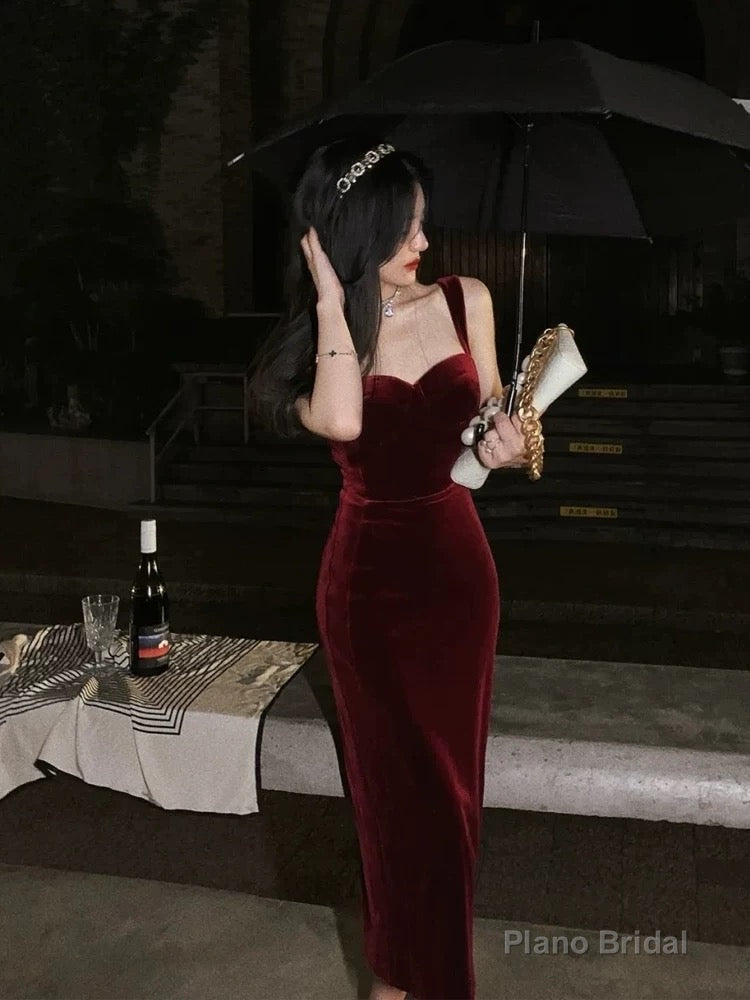 Gorgeous Mermaid Straps Burgundy Velvet Evening Dress Prom Dresses Birthday Outfits Secondary image