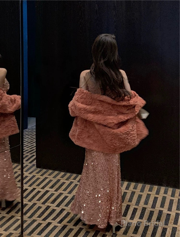 Gorgeous Mermaid Straps Pink Sequin Evening Dress Prom Dresses Birthday Outfits Secondary image