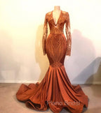 Gorgeous Mermaid V-neck Long Sleevess Formal Prom Dresses