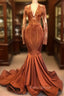 Gorgeous Mermaid V-neck Long Sleevess Formal Prom Dresses