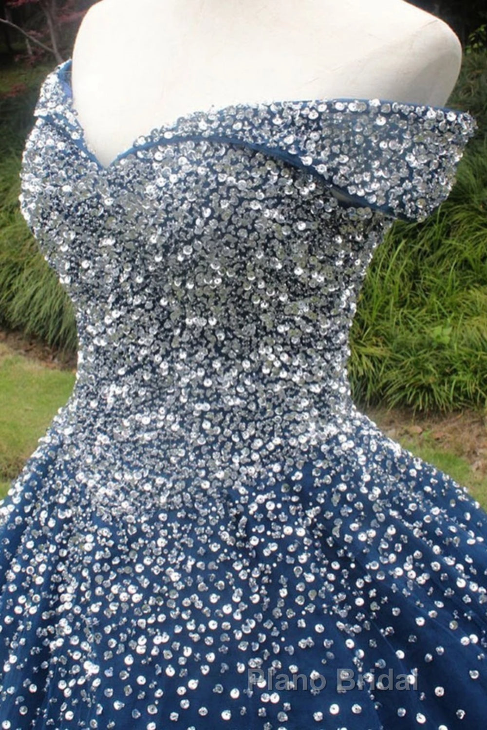 Gorgeous Off Shoulder Sequins Blue Long Formal Prom Dress, Shiny Sequins Blue Formal Evening Dress, Blue Ball Gown Secondary image