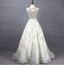 Gorgeous Off-White Crew Neck Beaded Embroidered Tulle Long Formal Prom Dresses