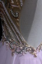 Gorgeous Pink A-Line Tulle High Neck Chiffon Long Beaded Backless Formal Prom Dresses Retro Wedding Birthday Dresses