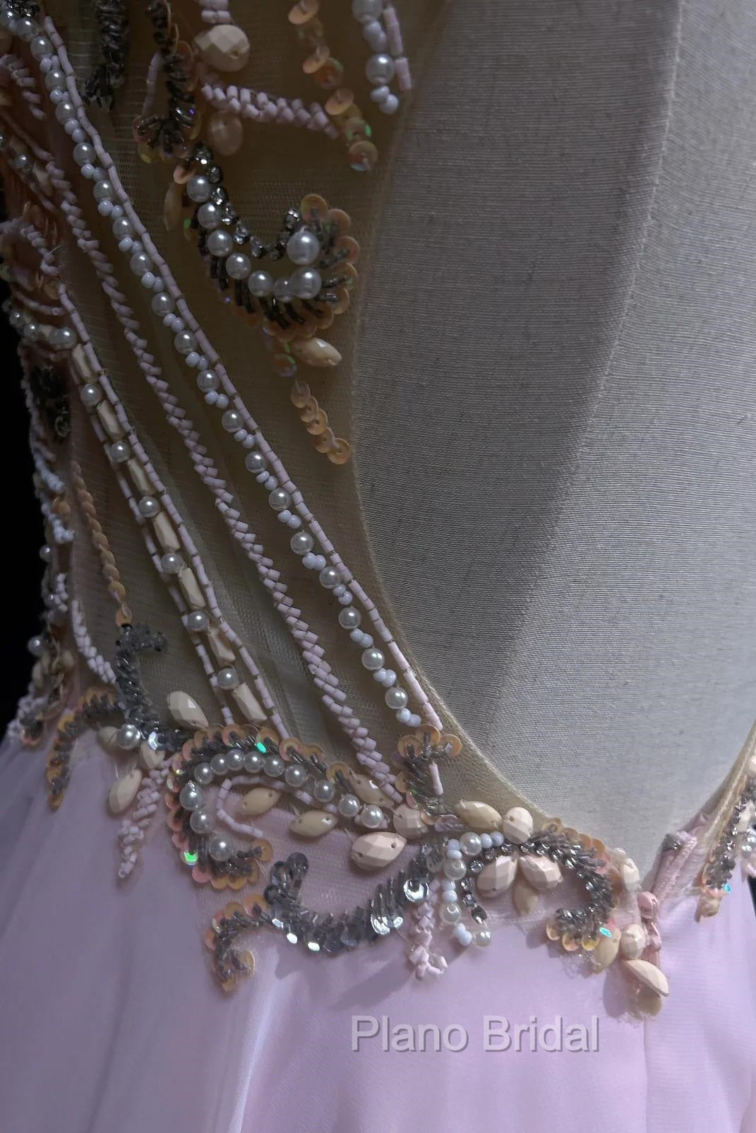 Gorgeous Pink A-Line Tulle High Neck Chiffon Long Beaded Backless Formal Prom Dresses Retro Wedding Birthday Dresses