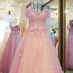 Gorgeous Pink Flowers Off Shoulder Party Dresses, Pink Formal Dresses Ball Gown Formal Dresses