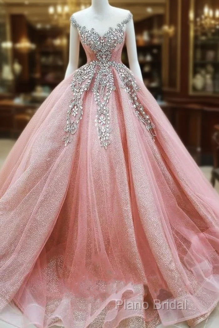 Gorgeous Pink Lace Beaded Princess Dream Wedding Dresses Formal Prom Dresses Main image