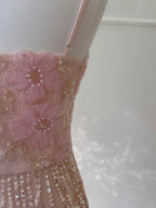 Gorgeous Pink Slim Square Neck 3D Flower Sequin Tassel Long Formal Prom Dresses