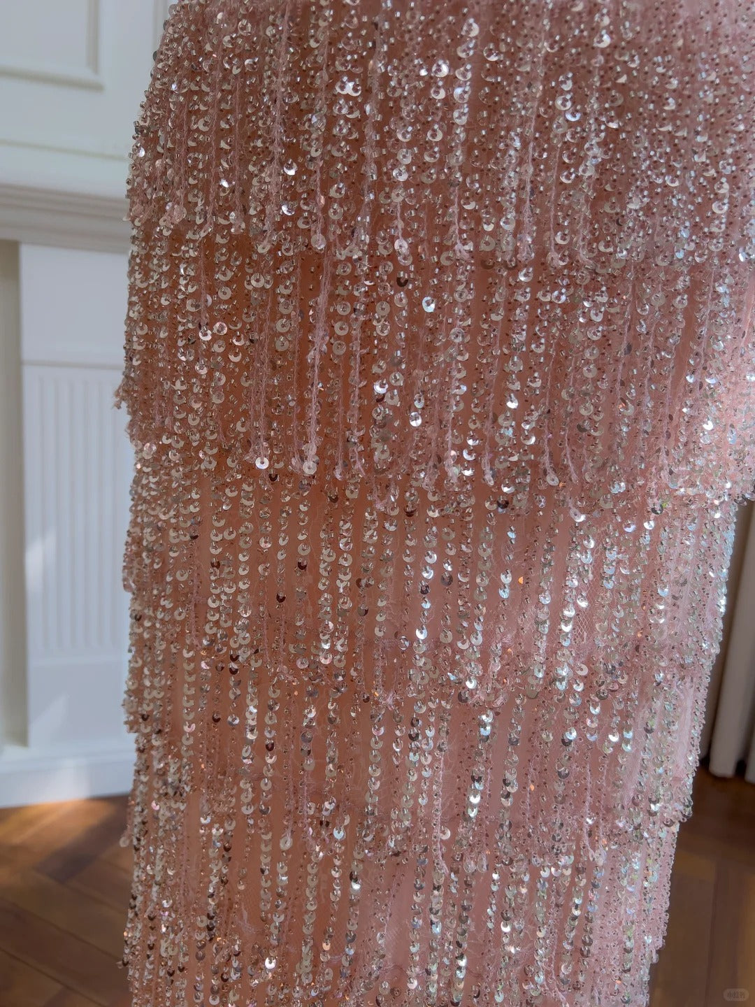 Gorgeous Pink Slim Square Neck 3D Flower Sequin Tassel Long Formal Prom Dresses