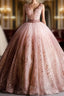 Gorgeous Pink V-neckline Beaded Ball Gown Formal Dresses, Pink Sweet 16 Dresses