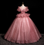 Gorgeous Princess Pink Crew Neck Puff Sleeve Tulle Ball Gown Prom Dresses Sweet 16 Dresses