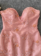 Gorgeous Princess Pink Mermaid Sweetheart Neck Embroidered Floral Satin Tulle Long Formal Prom Dresses