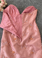 Gorgeous Princess Pink Mermaid Sweetheart Neck Embroidered Floral Satin Tulle Long Formal Prom Dresses