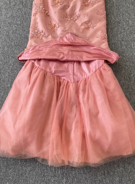 Gorgeous Princess Pink Mermaid Sweetheart Neck Embroidered Floral Satin Tulle Long Formal Prom Dresses