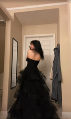 Princess A Line Sweetheart Neck Black Tiered Tulle Long Formal Prom Dresses Formal Evening Dresses