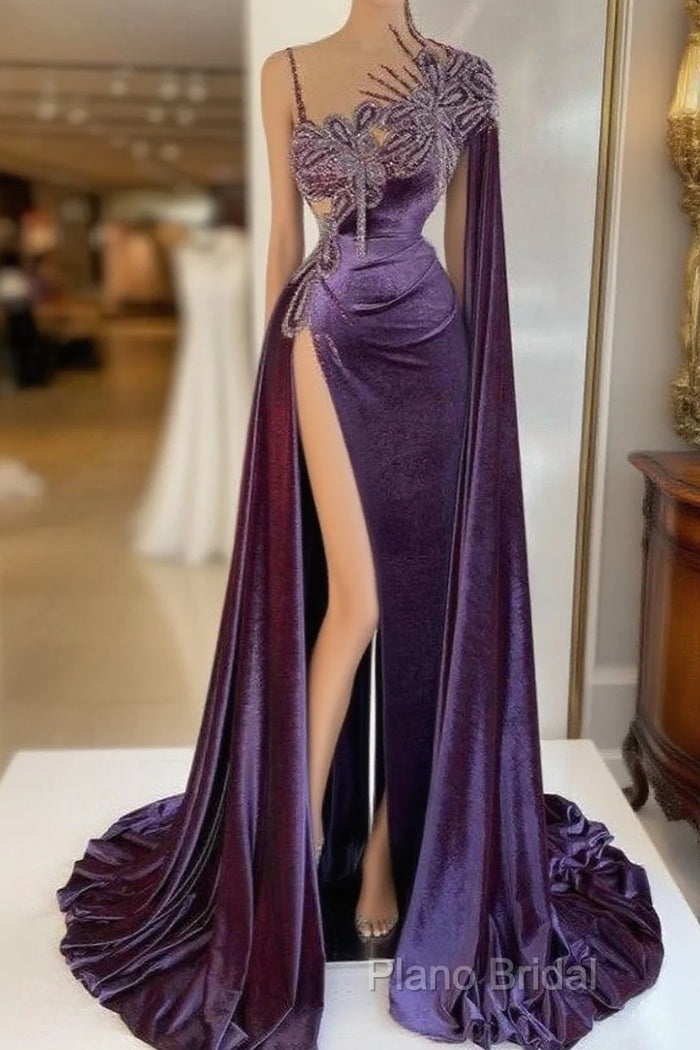 Gorgeous Purple Long Formal Prom Dresses With Split Main image