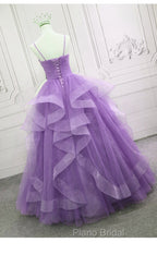 Gorgeous Purple Straps Layers Tulle V-neckline Long Evening Dresses, Light Purple Formal Prom Dresses