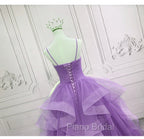 Gorgeous Purple Straps Layers Tulle V-neckline Long Evening Dresses, Light Purple Formal Prom Dresses