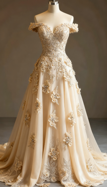 Gorgeous Red A-Line Off-The-Shoulder Tulle Beaded Long Formal Prom Dresses Formal Applique Formal Evening Dresses