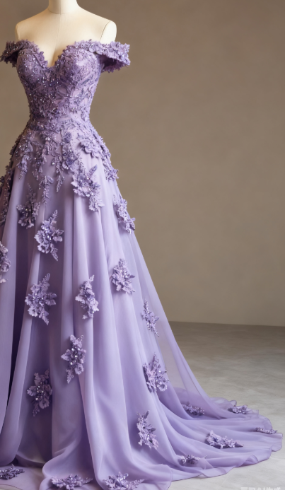 Gorgeous Red A-Line Off-The-Shoulder Tulle Beaded Long Formal Prom Dresses Formal Applique Formal Evening Dresses