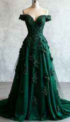 Gorgeous Red A-Line Off-The-Shoulder Tulle Beaded Long Formal Prom Dresses Formal Applique Formal Evening Dresses