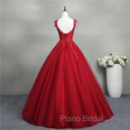 Gorgeous Red Ball Gown Sweet 16 Gown, Red Tulle with Lace Applique Party Dresses