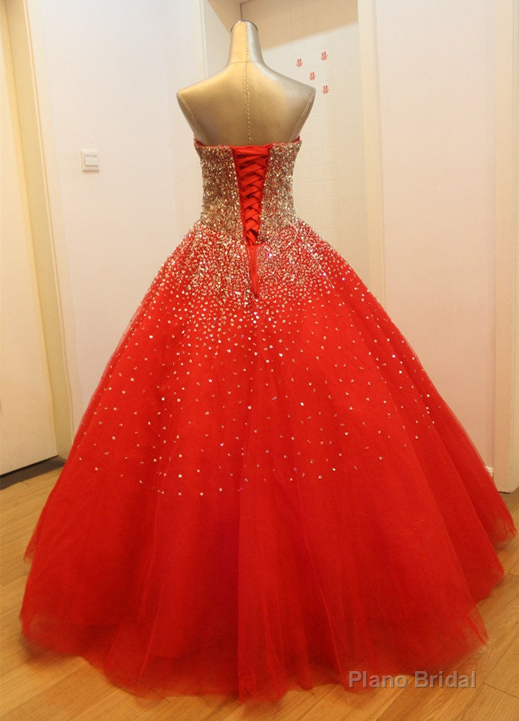 Gorgeous Red Long Tulle Gown, Sparkle Handmade Formal Dresses Main image