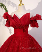 Gorgeous Red Tulle Ball Gown Off Shoulder Sweet 16 Dresses, Red Long Formal Dresses