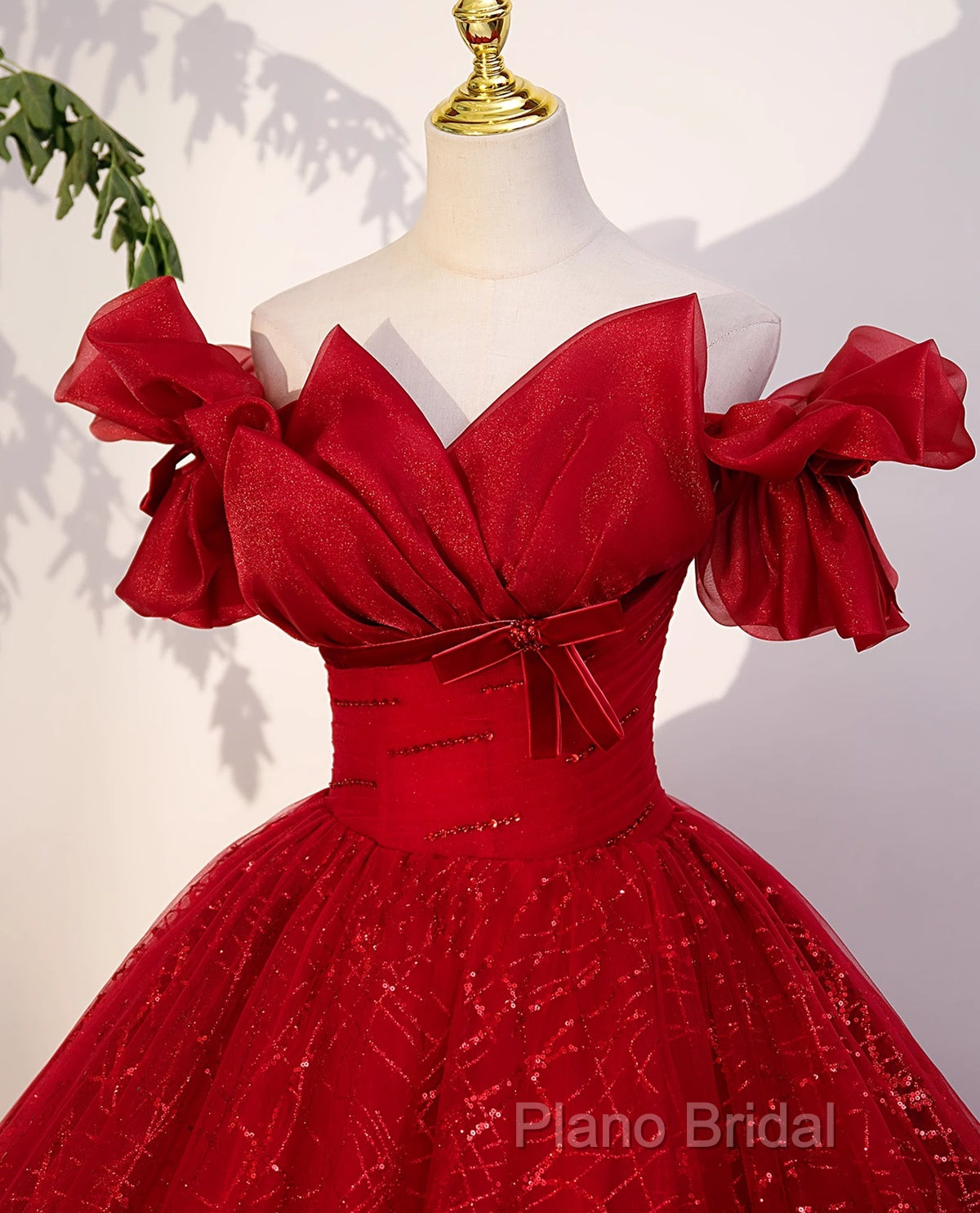 Gorgeous Red Tulle Ball Gown Off Shoulder Sweet 16 Dresses, Red Long Formal Dresses