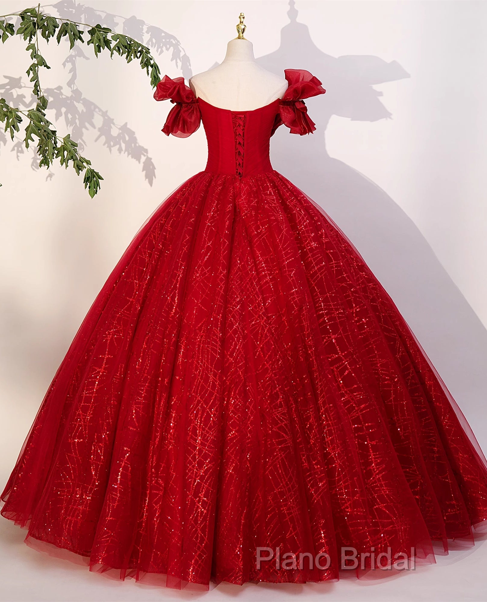 Gorgeous Red Tulle Ball Gown Off Shoulder Sweet 16 Dresses, Red Long Formal Dresses