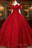 Gorgeous Red Tulle Ball Gown Off Shoulder Sweet 16 Dresses, Red Long Formal Dresses